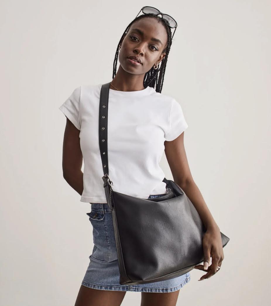 Valerie Vegan Crossbody Hobo Bag- Black