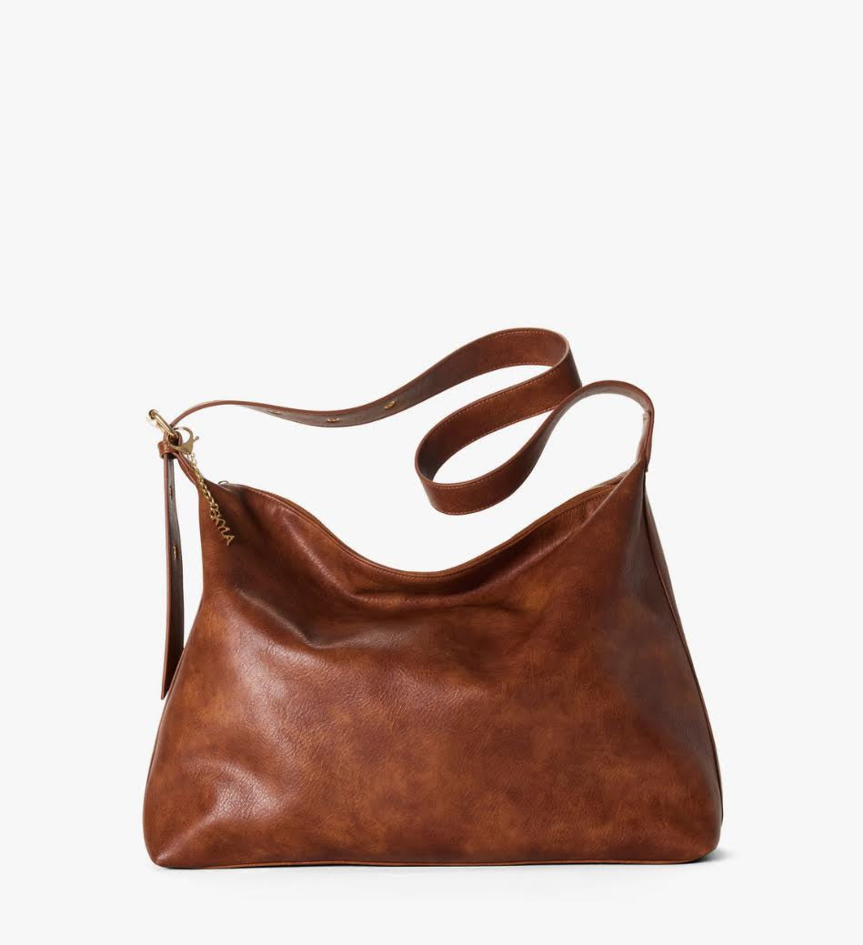 Valerie Vegan Crossbody Hobo Bag- Cognac