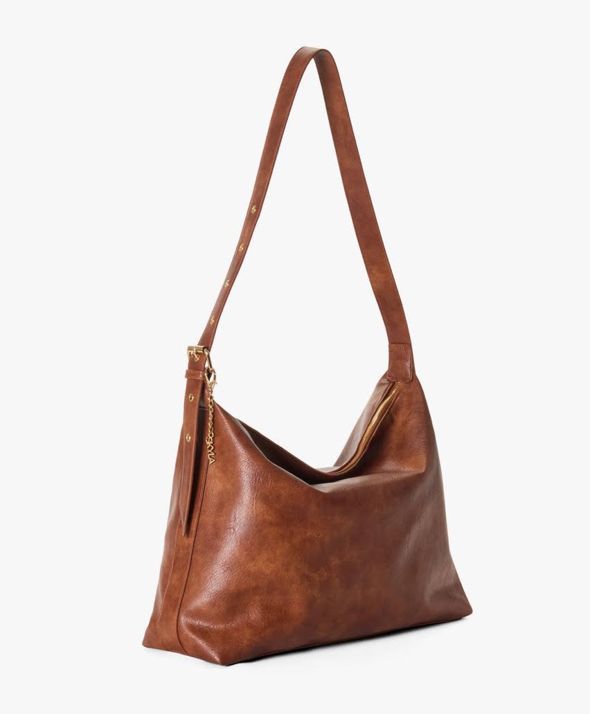 Valerie Vegan Crossbody Hobo Bag- Cognac