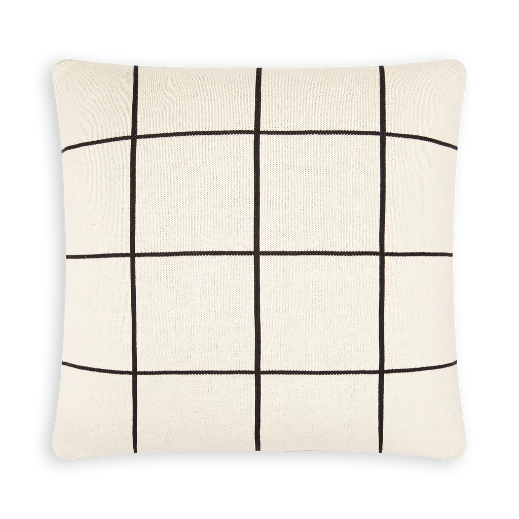 Cotton Knit Throw Pillow/Cushion Cover - Grid Black