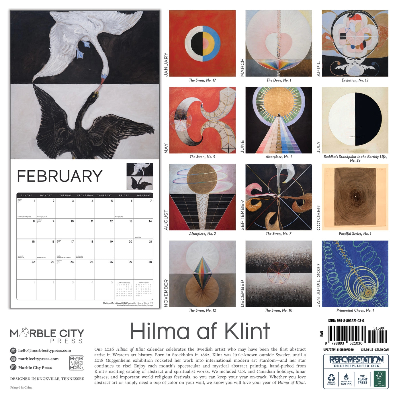 Hilma Af Klint 2026 Wall Calendar Marble City Press