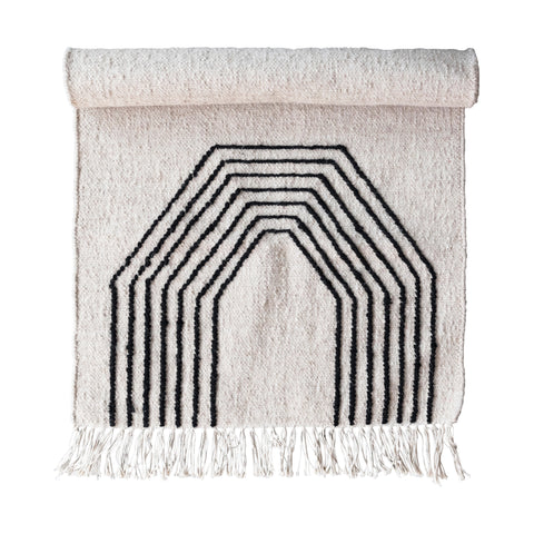 Woven Wool Blend Rug with Geometric Design and Fringe - PICK UP ONLY