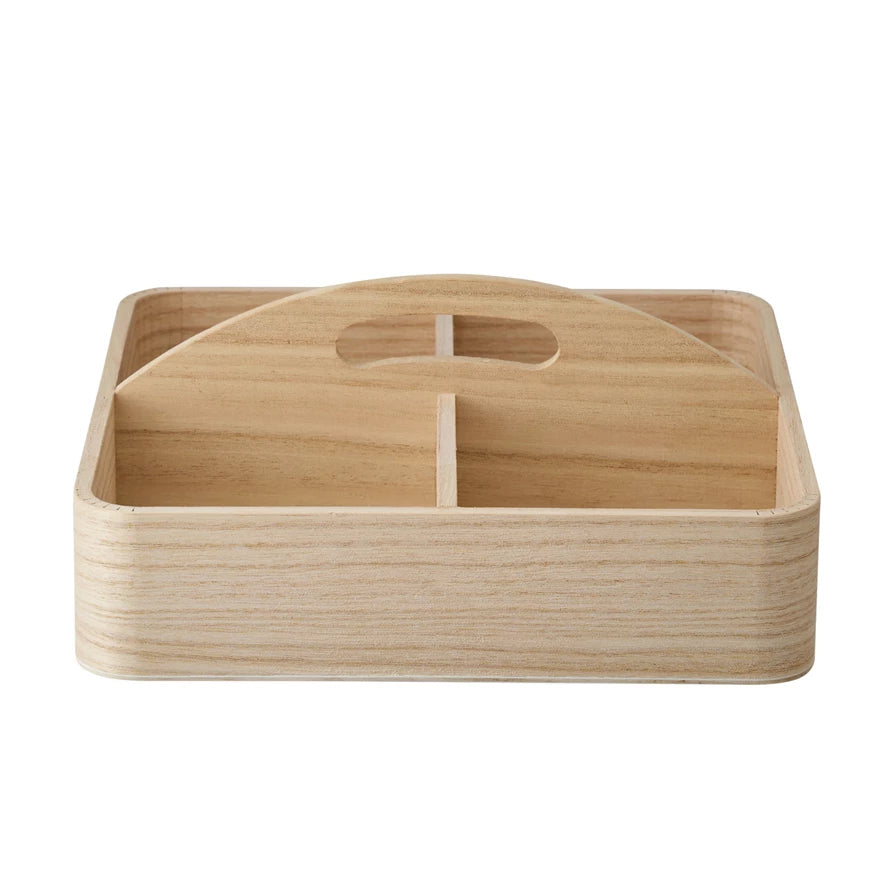 Wood Container w/ 4 Sections & Handle