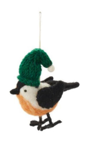 Cozy Bird in Hat Ornament