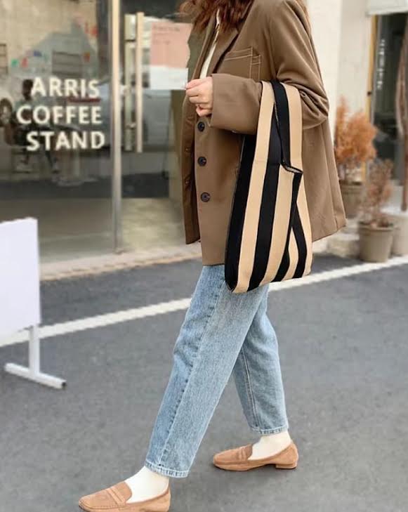 Striped Woven Tote Bag