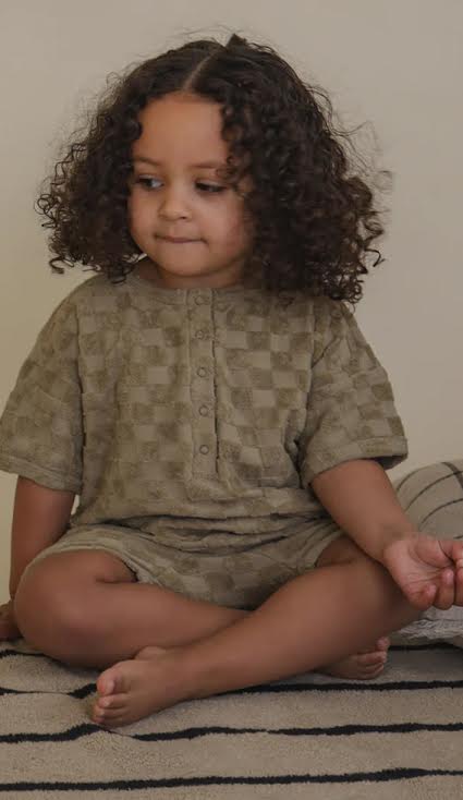 Organic Zoo Dusky Checkerboard Terry Beach Romper