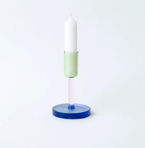 Glass Candlestick - Medium - Green / Pink / Blue