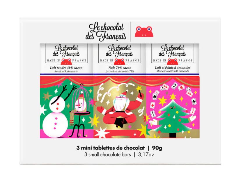 Le Chocolat des Francais Christmas Box of 3 Mini-Bars