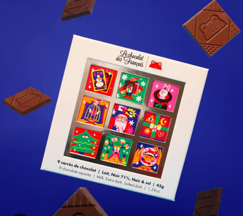 Le Chocolat des Francais Christmas Box of 9 Chocolate Squares