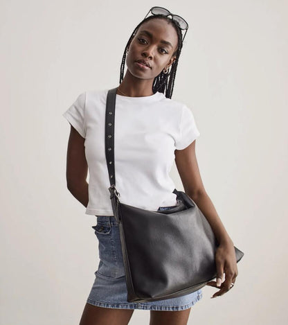 Valerie Vegan Crossbody Hobo Bag- Black