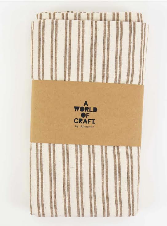 Eco Double Stripe Tablecloth- Offwhite &amp; Brown
