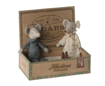 Maileg Grandma and Grandpa Mice in Cigarbox