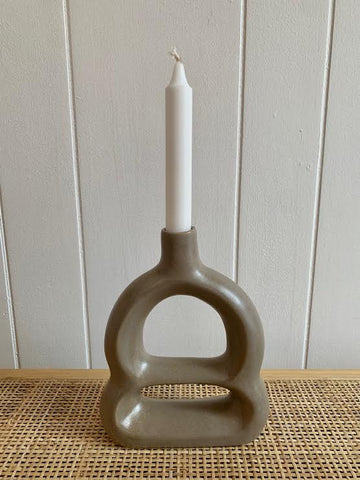 Beige Stoneware Sculptural Vase
