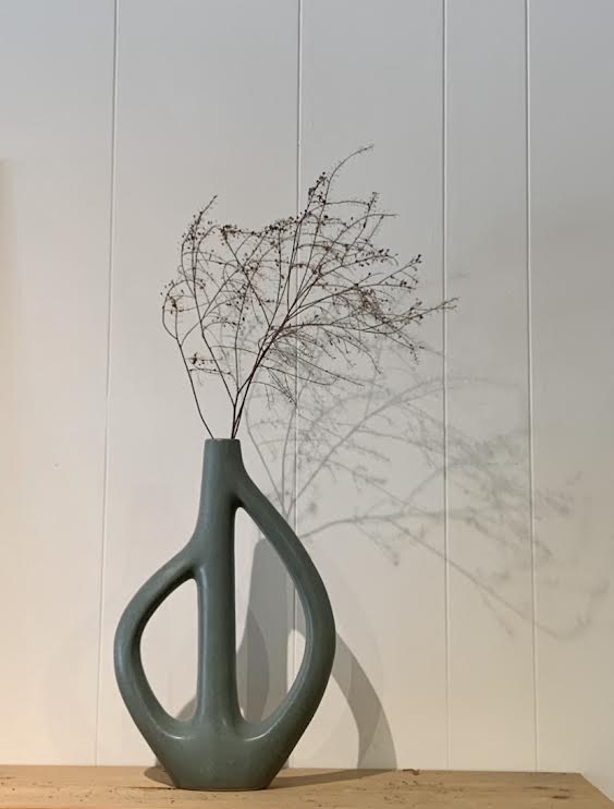 Matte Blue Stoneware Sculptural Vase