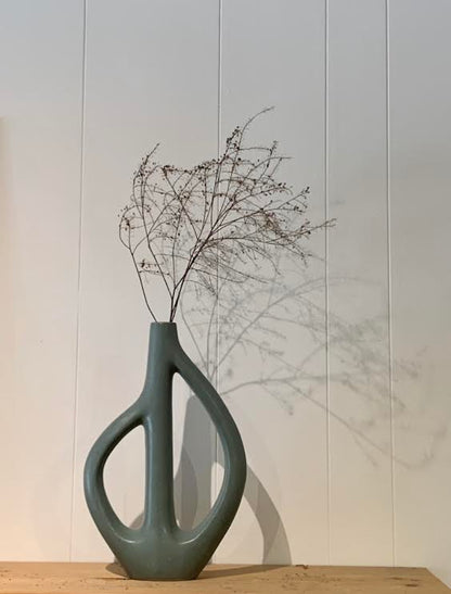 Matte Blue Stoneware Sculptural Vase