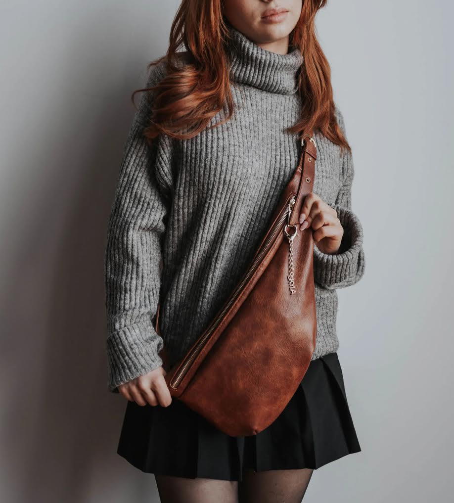 Eve Vegan Crossbody Belt Bag- Cognac