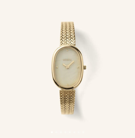BREDA Women's 'Jane Tethered' Gold and Mesh Bracelet Watch