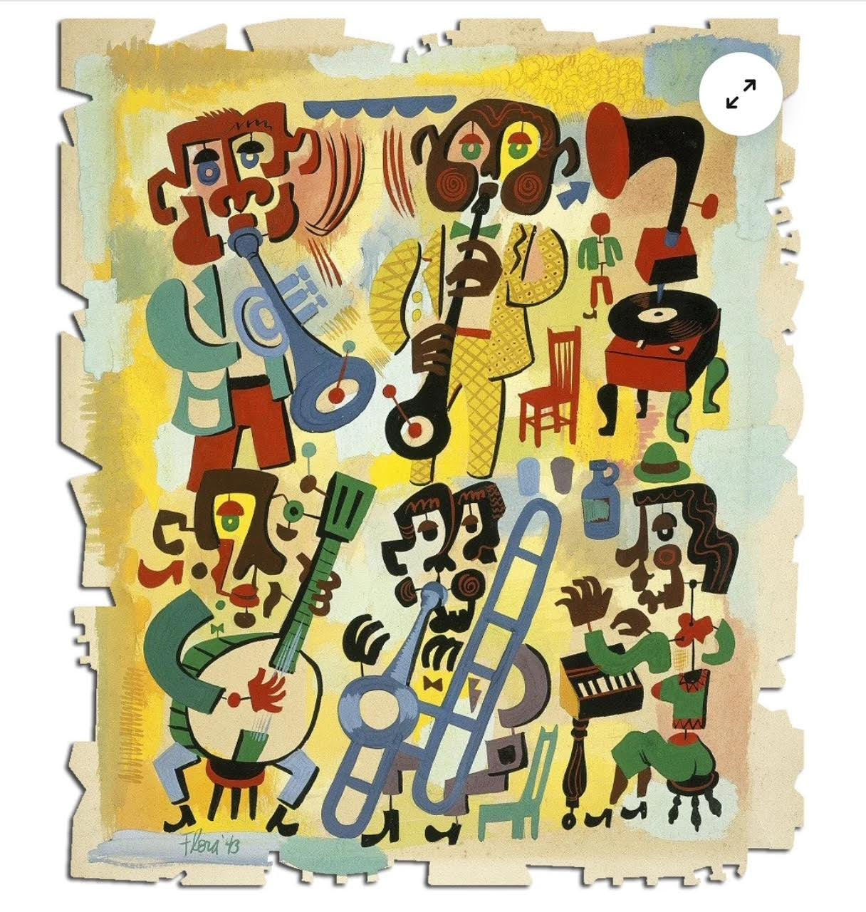 Artifact Puzzles - Jim Flora Jazz Quintet Wooden Jigsaw Puzzle