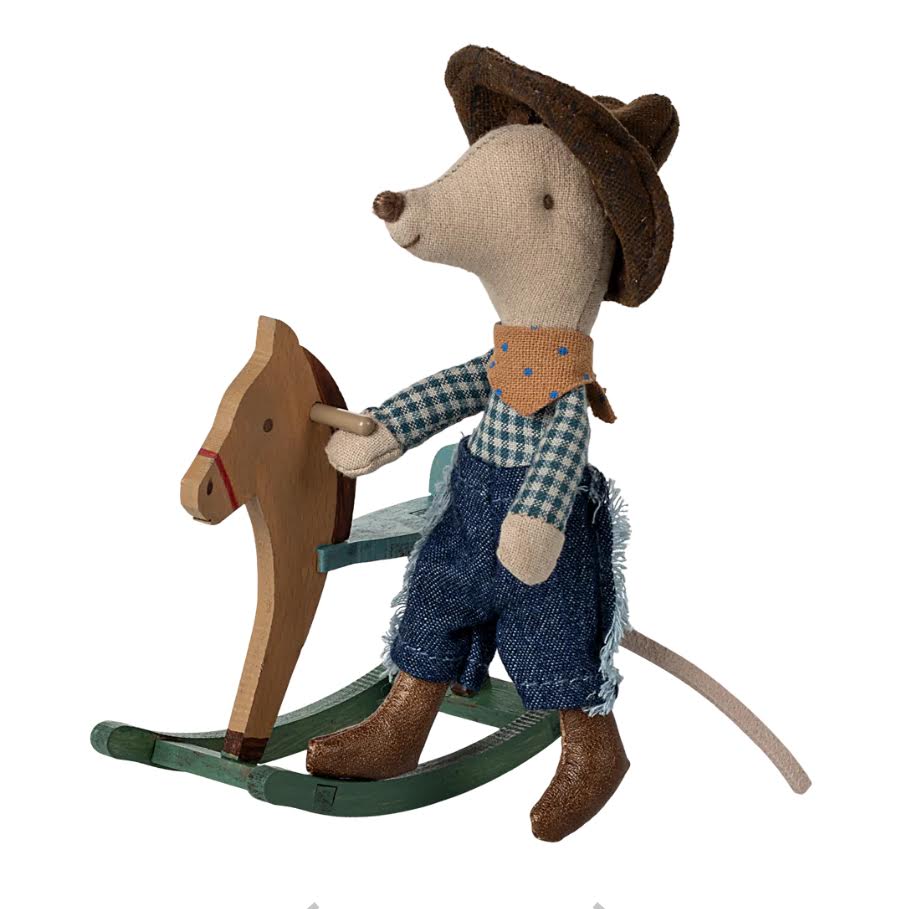 Maileg Cowboy Mouse on Rocking Horse