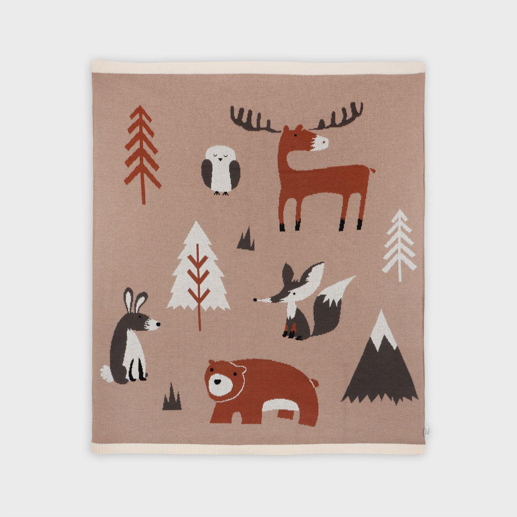 Woodland Bear - Organic Jacquard Sweater Knit Baby Blanket