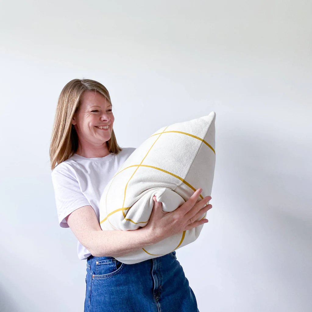 Cotton Knit Throw Pillow/Cushion Cover - Grid Citrus