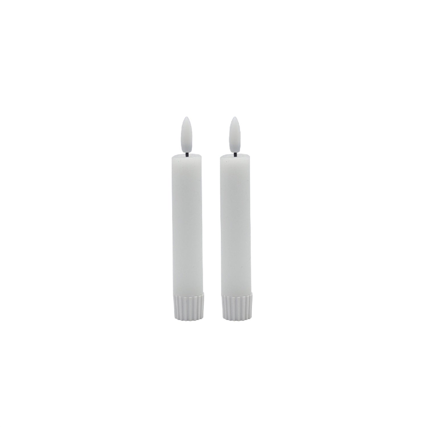 Small White Flameless Taper Candles- Set of 2