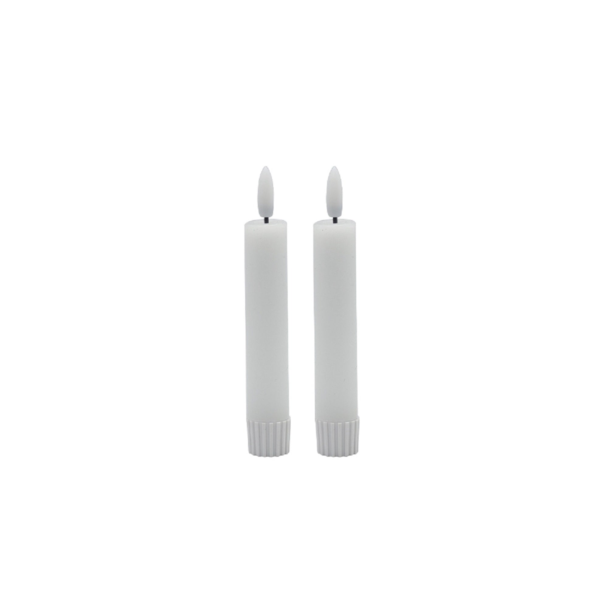 Small White Flameless Taper Candles- Set of 2