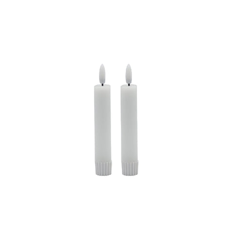 Small White Flameless Taper Candles- Set of 2