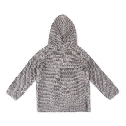 Hooded Button &amp; Pocket Sweater Knit Baby Jacket (Organic) | Heather Grey