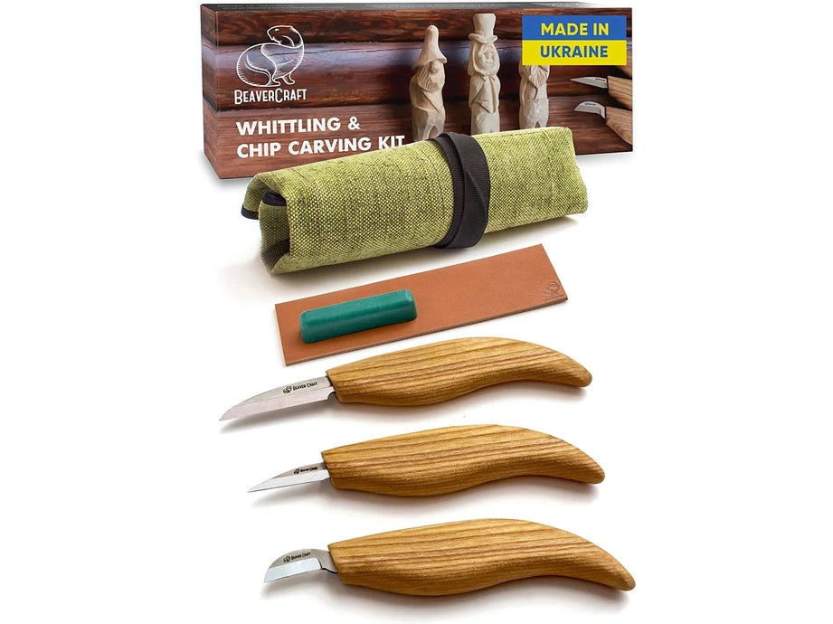 Beaver Craft Starter Chip and Whittle Knife Set with Accessories