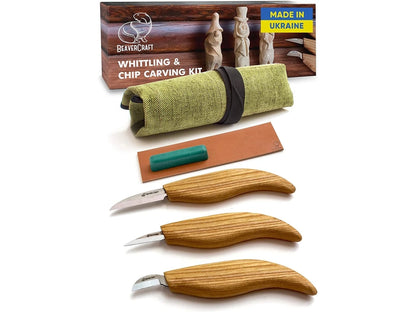 Beaver Craft Starter Chip and Whittle Knife Set with Accessories