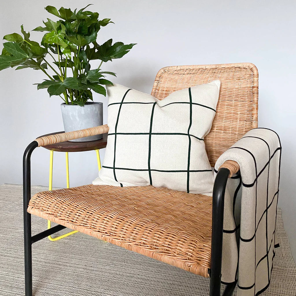 Cotton Knit Throw Pillow/Cushion Cover - Grid Black