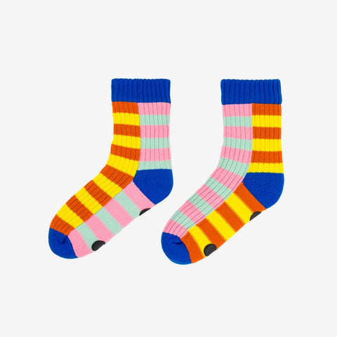 Super Stripe Knit House Socks-Cobalt Flame