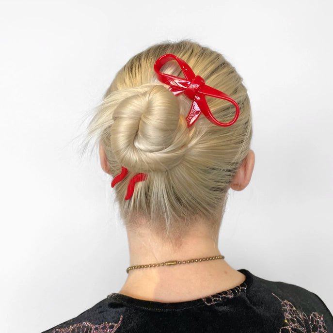Chunks Large Bow Hairpin- Red