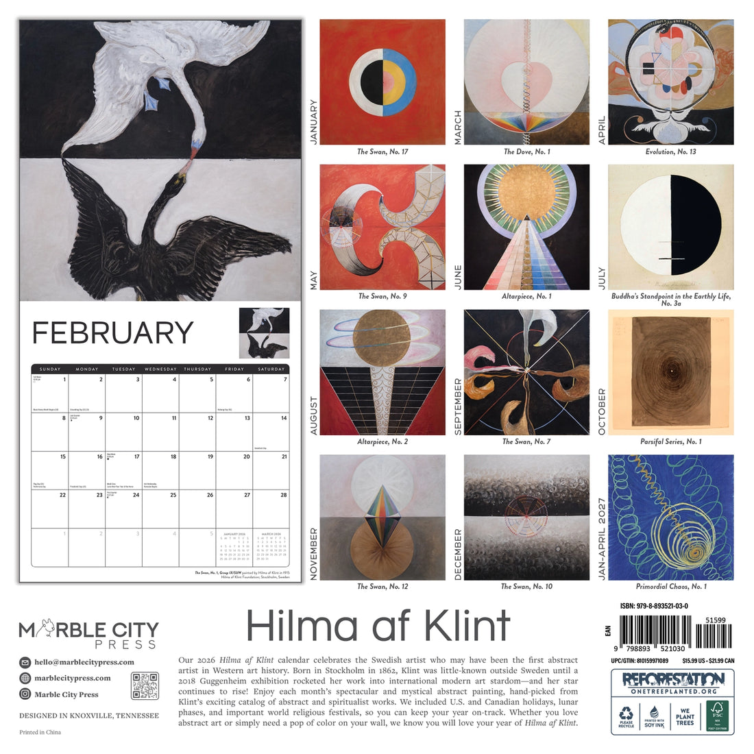 Hilma Af Klint 2026 Wall Calendar Marble City Press