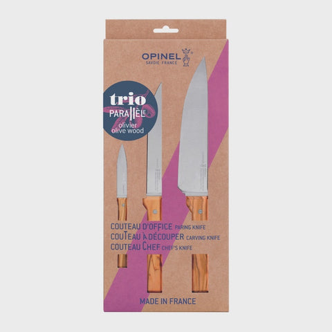 Opinel Parallèle Trio Chef Knife Set Olive Wood
