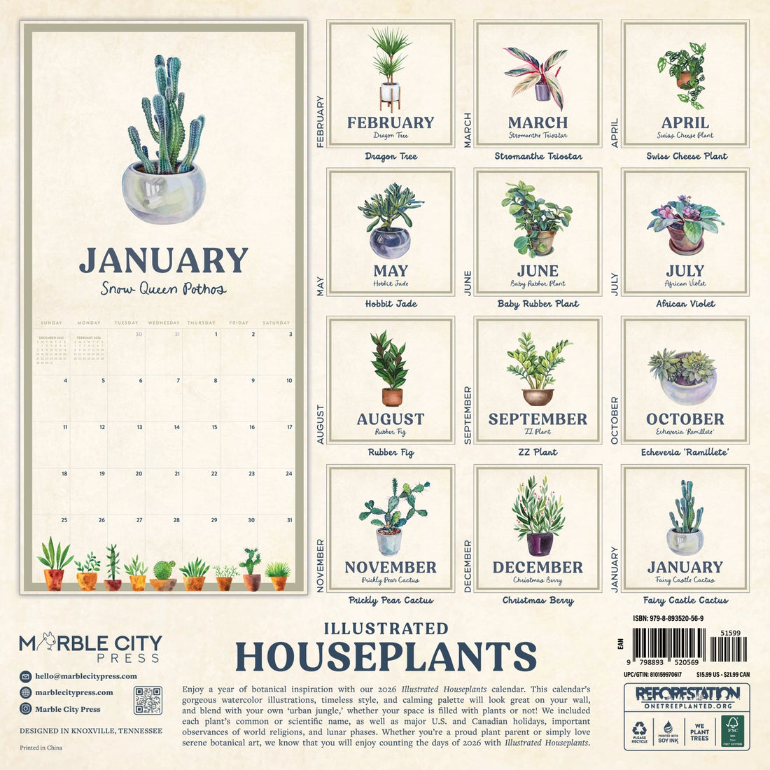House Plants 2026 Wall Calendar Marble City Press
