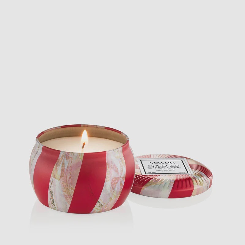 Voluspa Crushed Candy Cane Candle Mini Tin