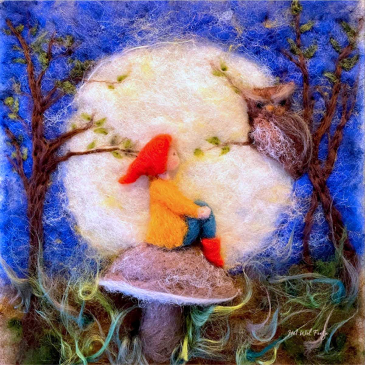 Het Wol Feetje silhouette - Gnome in Full moon