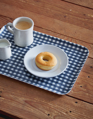 Fog Linen Navy White Check Tray- L