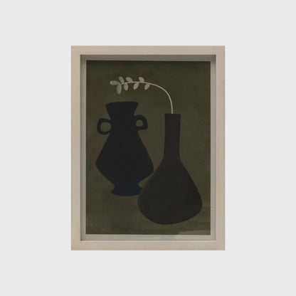 Wood Framed Glass Wall Décor w/ Modern Vase &amp; Floral