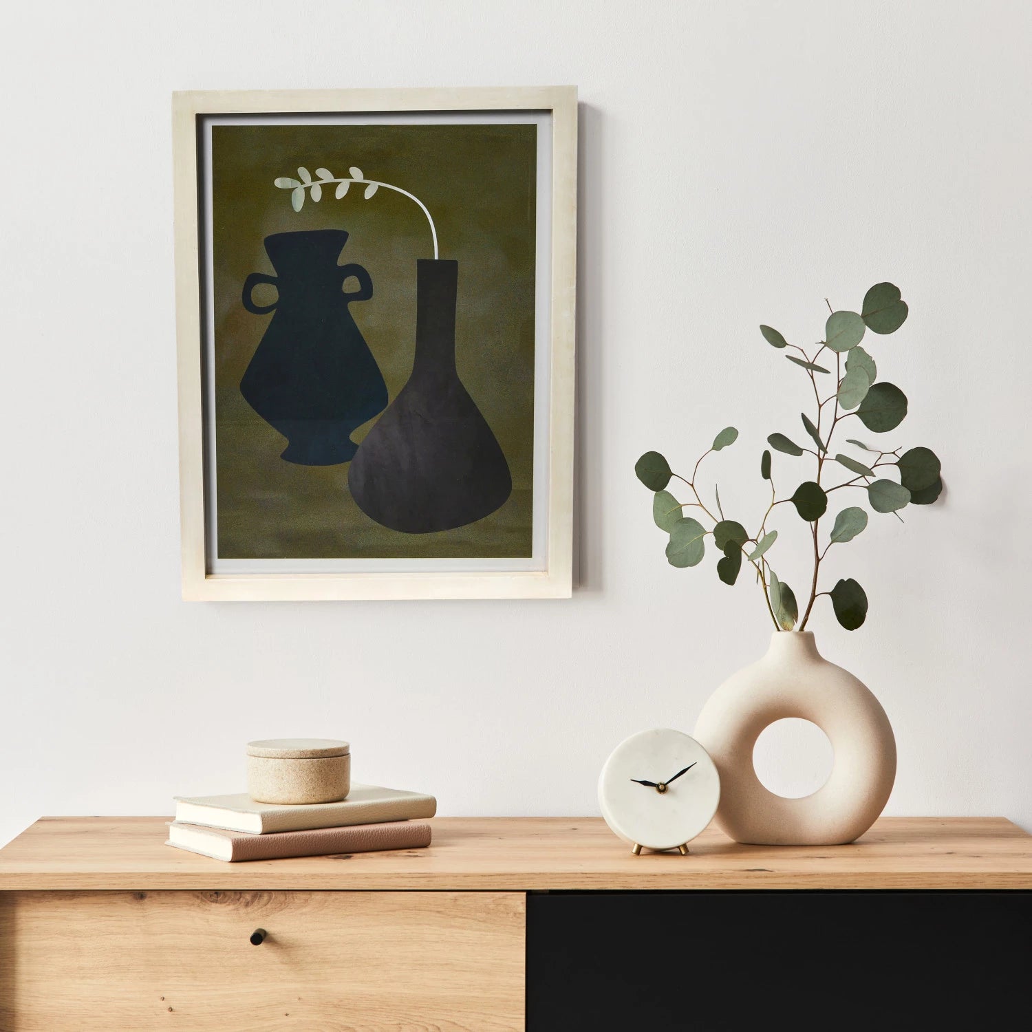Wood Framed Glass Wall Décor w/ Modern Vase &amp; Floral