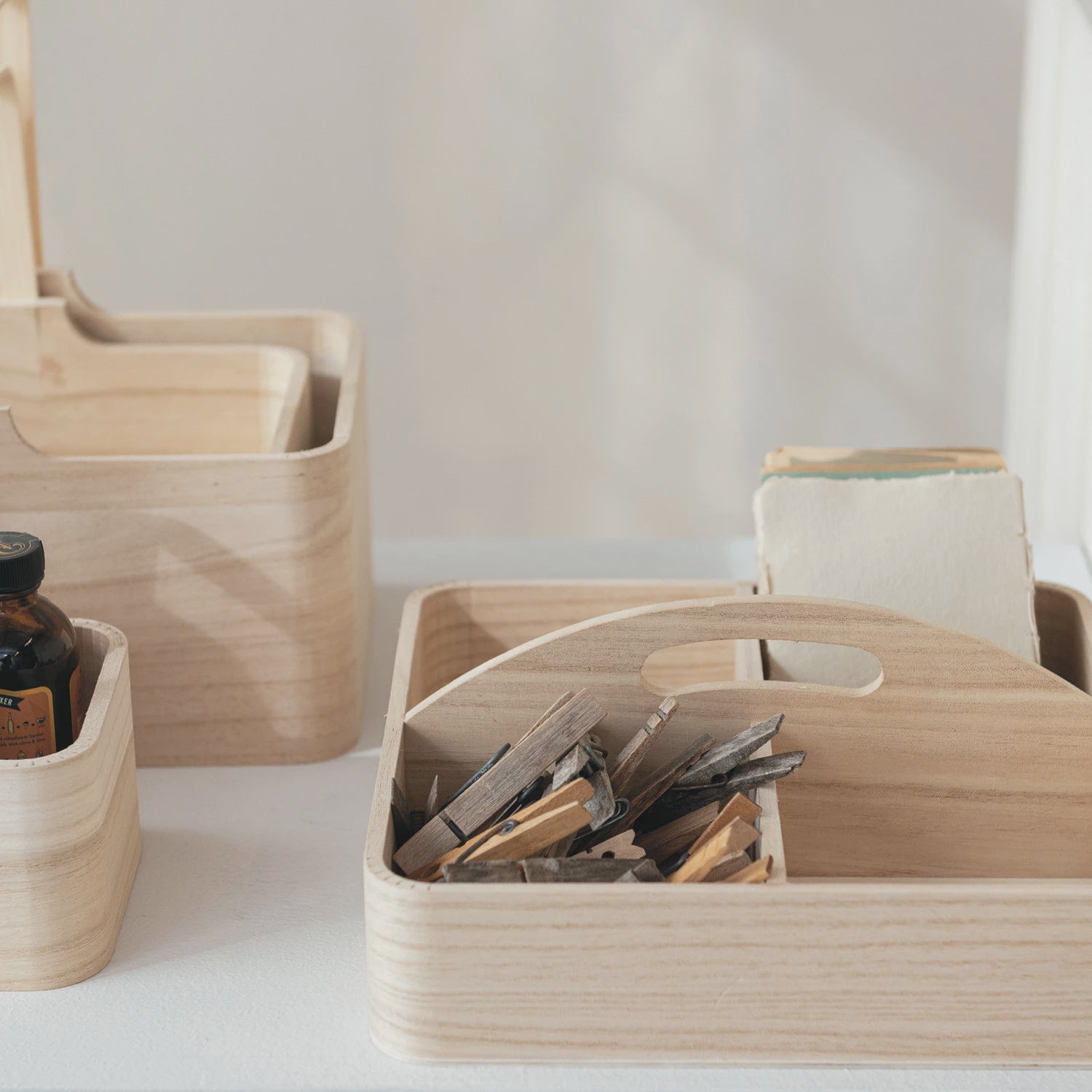 Wood Container w/ 4 Sections &amp; Handle