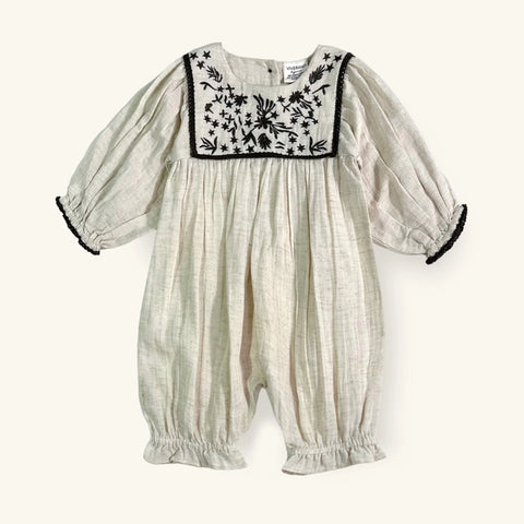 Embroidered Linen Jumpsuit Baby Romper -Organic