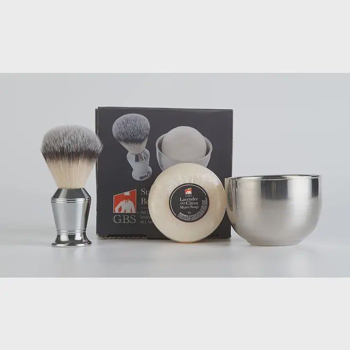 GBS Stainless Shaving Bowl &amp; Brush Set