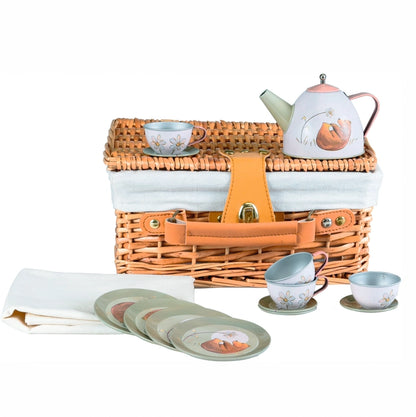 Tin Tea Set in Wicker Case