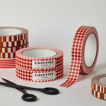 Kinshipped Red Gingham 50m Paper Tape