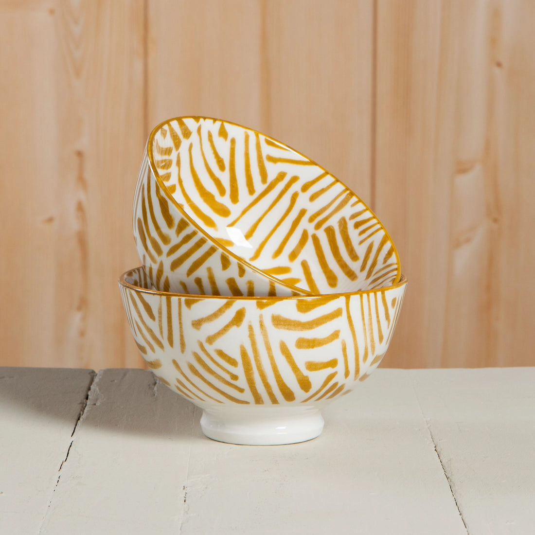 Ochre Lines Stamped Bowl 4 inch
