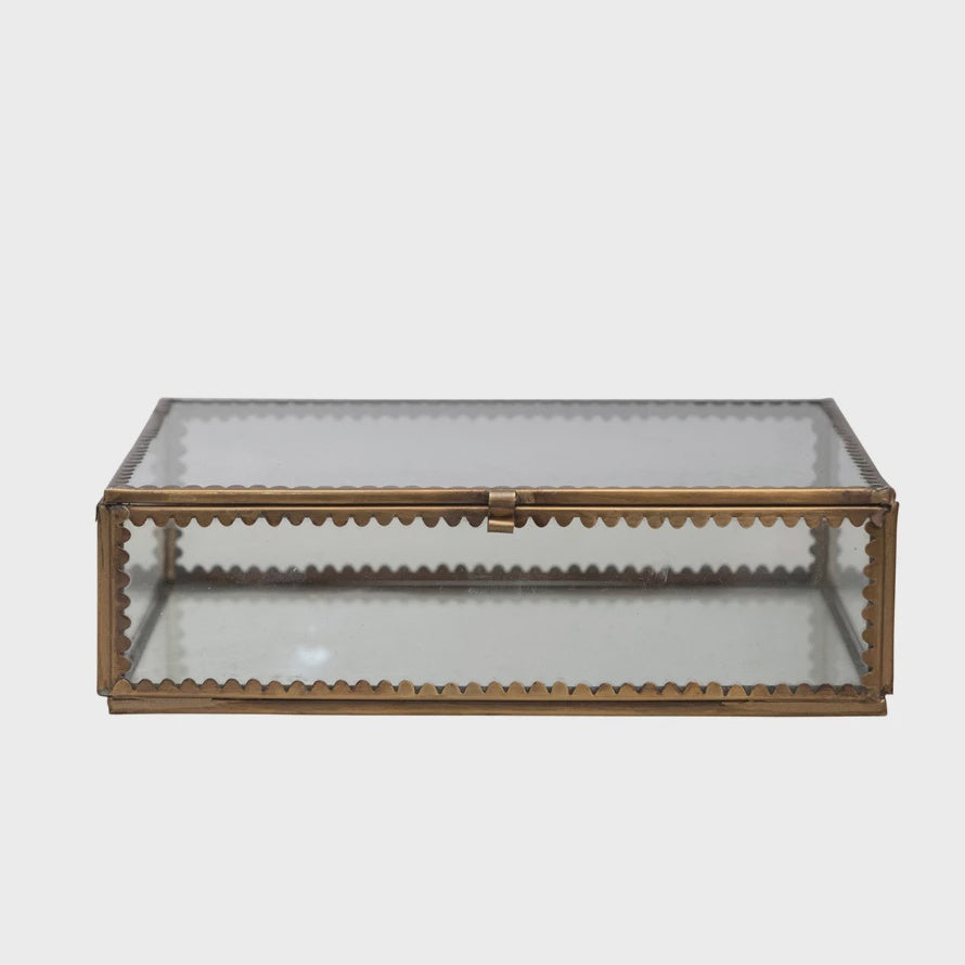 Brass &amp; Glass Display Box w Scalloped Edges
