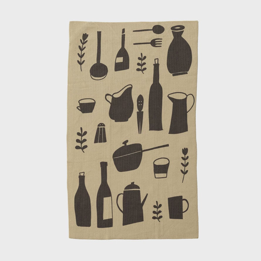 Waffle Weave Microfiber Tea Towel with Kitchen Pattern